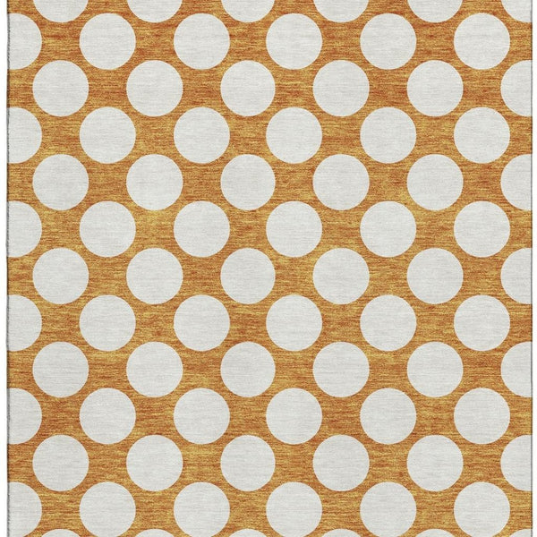 HomeRoots 10' X 14' Orange & Ivory Polka Dot Washable Area Rug – Stylish, Durable, UV Protected for Homes 673243