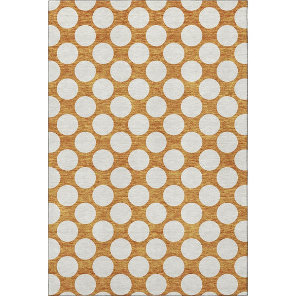 HomeRoots 10' X 14' Orange & Ivory Polka Dot Washable Area Rug – Stylish, Durable, UV Protected for Homes 673243