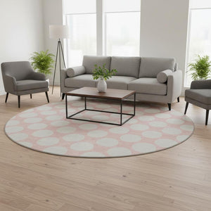HomeRoots 8' Pink And Ivory Polka Dot Washable Round Rug - Stylish, Durable, Kid-Friendly Design for Any Room 673246