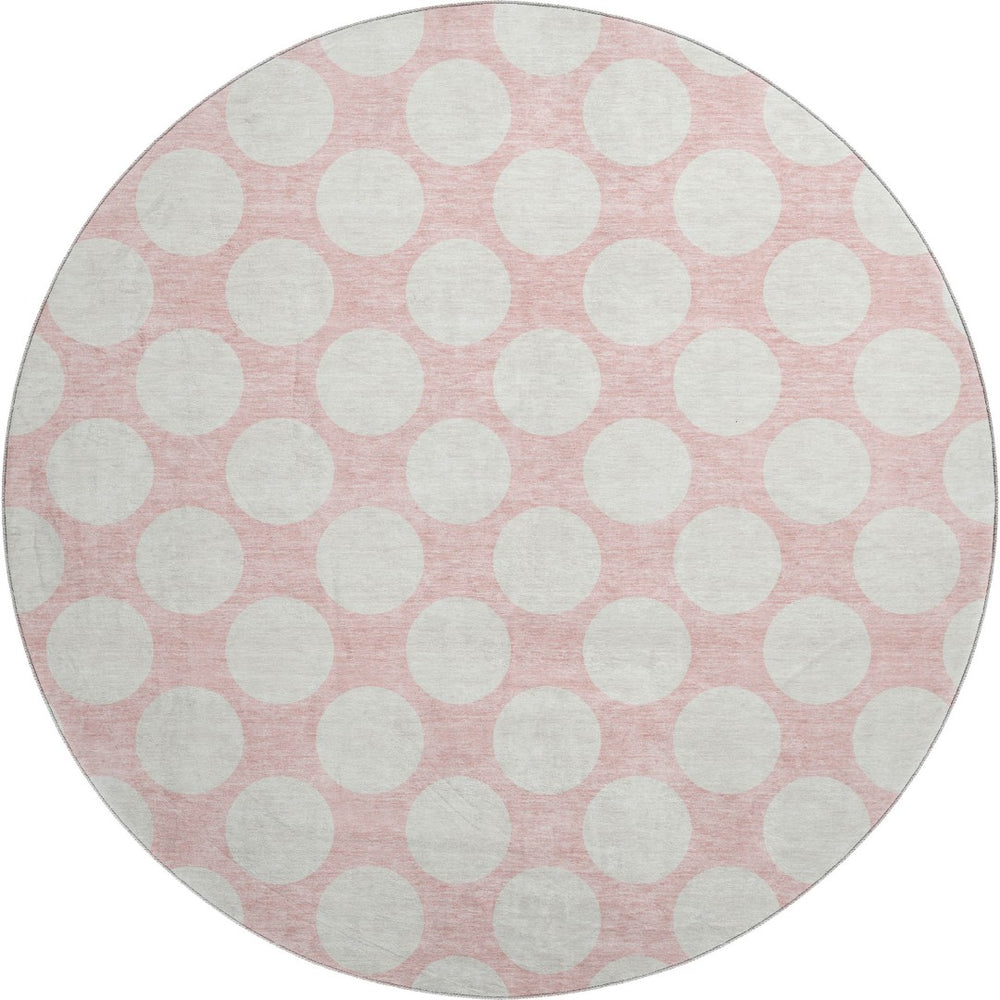 HomeRoots 8' Pink And Ivory Polka Dot Washable Round Rug - Stylish, Durable, Kid-Friendly Design for Any Room 673246