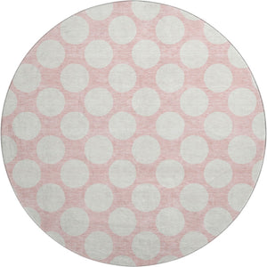 HomeRoots 8' Pink And Ivory Polka Dot Washable Round Rug - Stylish, Durable, Kid-Friendly Design for Any Room 673246