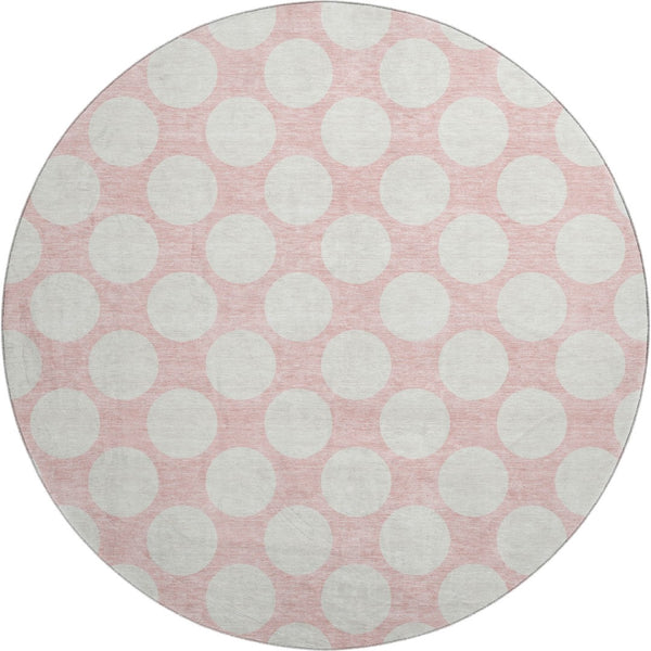 HomeRoots 8' Pink And Ivory Polka Dot Washable Round Rug - Stylish, Durable, Kid-Friendly Design for Any Room 673246