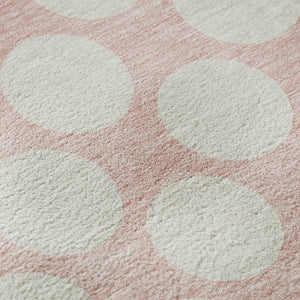 HomeRoots 8' Pink And Ivory Polka Dot Washable Round Rug - Stylish, Durable, Kid-Friendly Design for Any Room 673246