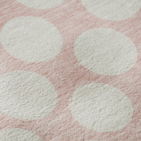 HomeRoots 8' Pink And Ivory Polka Dot Washable Round Rug - Stylish, Durable, Kid-Friendly Design for Any Room 673246