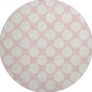 HomeRoots 8' Pink And Ivory Polka Dot Washable Round Rug - Stylish, Durable, Kid-Friendly Design for Any Room 673246
