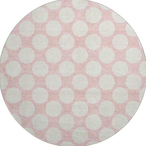 HomeRoots 8' Pink And Ivory Polka Dot Washable Round Rug - Stylish, Durable, Kid-Friendly Design for Any Room 673246