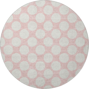 HomeRoots 8' Pink And Ivory Polka Dot Washable Round Rug - Stylish, Durable, Kid-Friendly Design for Any Room 673246