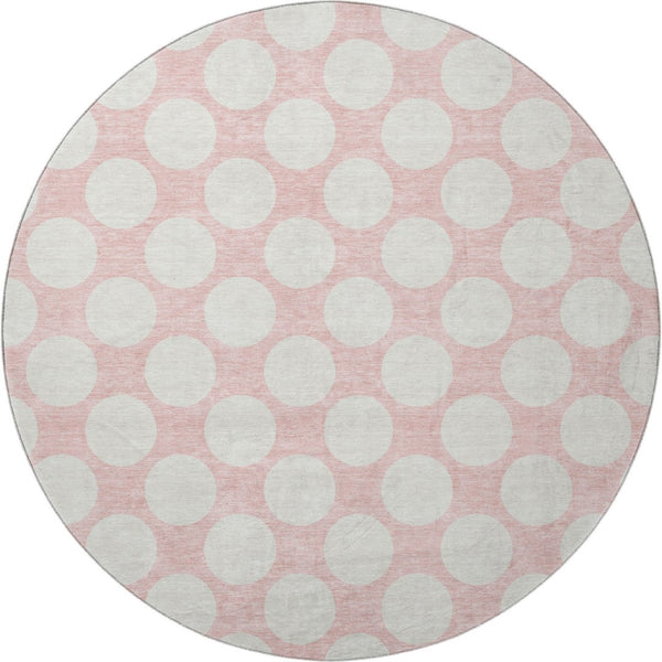 HomeRoots 8' Pink And Ivory Polka Dot Washable Round Rug - Stylish, Durable, Kid-Friendly Design for Any Room 673246
