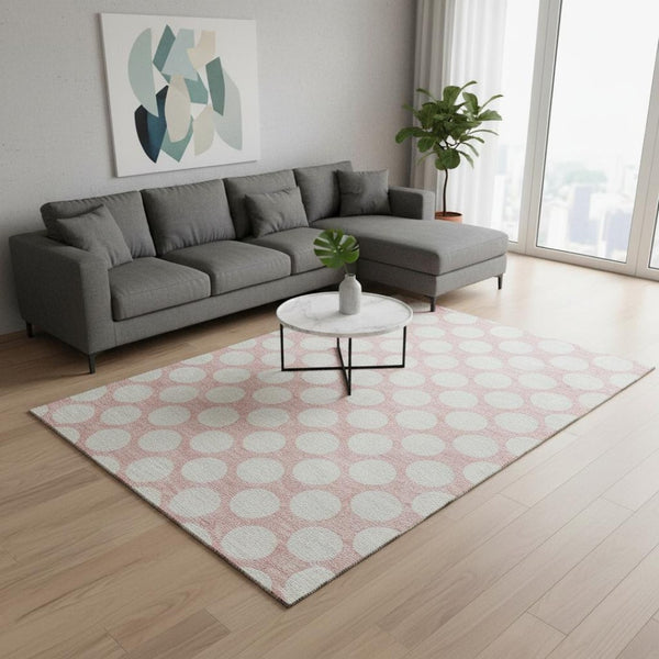 HomeRoots 8' X 10' Stylish Pink & Ivory Polka Dot Washable Area Rug with UV Protection for Family Spaces 673247