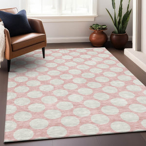 HomeRoots 8' X 10' Stylish Pink & Ivory Polka Dot Washable Area Rug with UV Protection for Family Spaces 673247