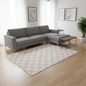 HomeRoots 9' X 12' Pink and Ivory Polka Dot Area Rug - Washable, UV-Protected, Durable, Stylish for Any Room 673248