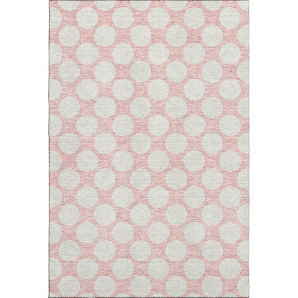 HomeRoots 9' X 12' Pink and Ivory Polka Dot Area Rug - Washable, UV-Protected, Durable, Stylish for Any Room 673248