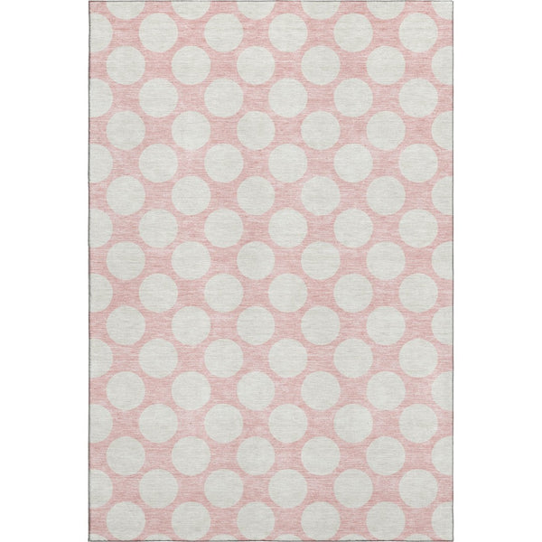 HomeRoots 9' X 12' Pink and Ivory Polka Dot Area Rug - Washable, UV-Protected, Durable, Stylish for Any Room 673248