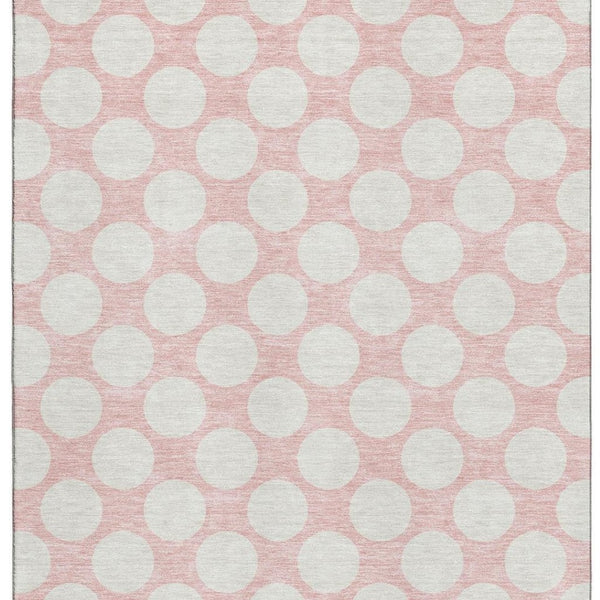 HomeRoots 9' X 12' Pink and Ivory Polka Dot Area Rug - Washable, UV-Protected, Durable, Stylish for Any Room 673248