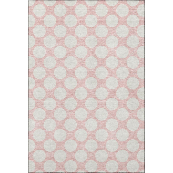 HomeRoots 10' Pink and Ivory Polka Dot Washable Area Rug - Durable, UV-Protected, Perfect for Playrooms & Living Spaces! 673249