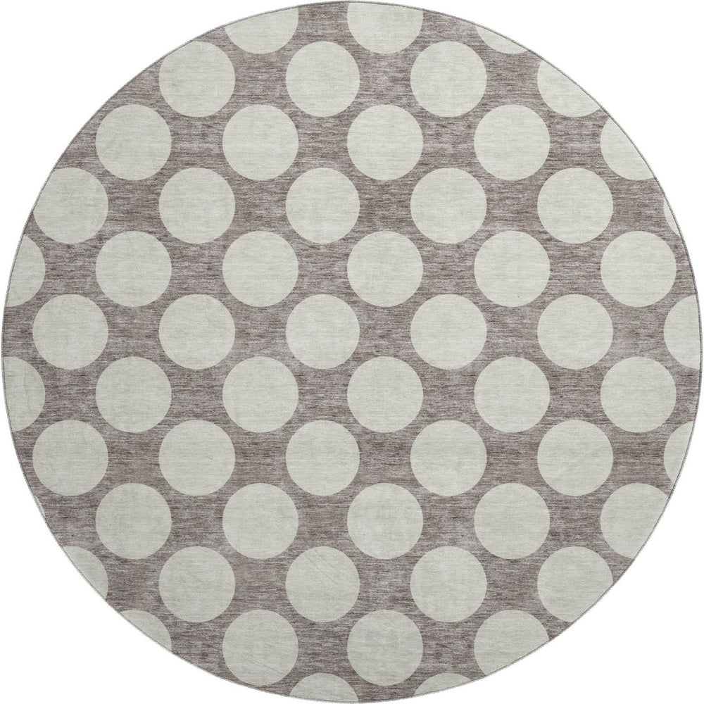 HomeRoots 8' Stylish Taupe & Ivory Polka Dot Washable Round Rug - Durable, UV Protected, Perfect for Families! 673252