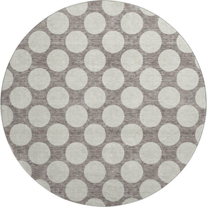 HomeRoots 8' Stylish Taupe & Ivory Polka Dot Washable Round Rug - Durable, UV Protected, Perfect for Families! 673252