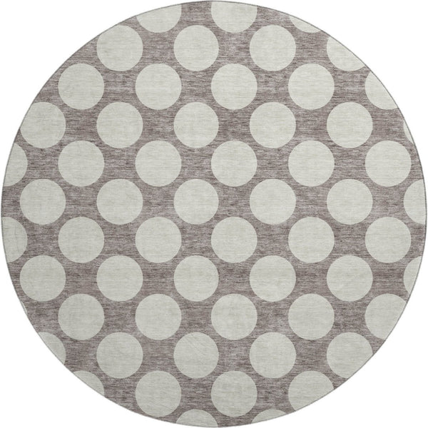 HomeRoots 8' Stylish Taupe & Ivory Polka Dot Washable Round Rug - Durable, UV Protected, Perfect for Families! 673252