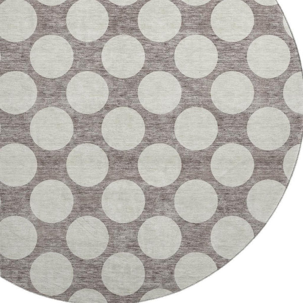 HomeRoots 8' Stylish Taupe & Ivory Polka Dot Washable Round Rug - Durable, UV Protected, Perfect for Families! 673252