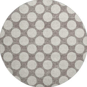 HomeRoots 8' Stylish Taupe & Ivory Polka Dot Washable Round Rug - Durable, UV Protected, Perfect for Families! 673252