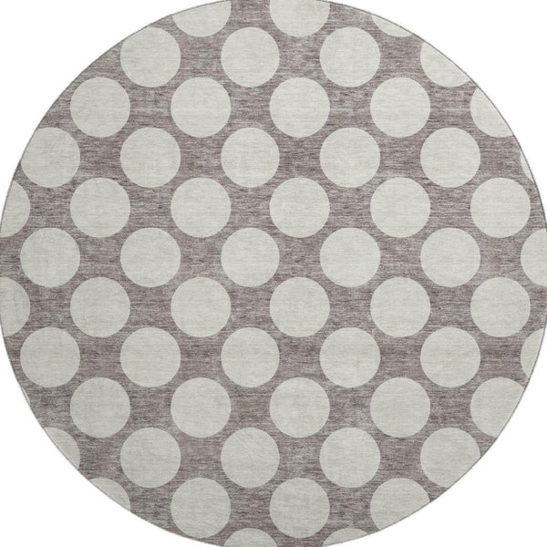 HomeRoots 8' Stylish Taupe & Ivory Polka Dot Washable Round Rug - Durable, UV Protected, Perfect for Families! 673252