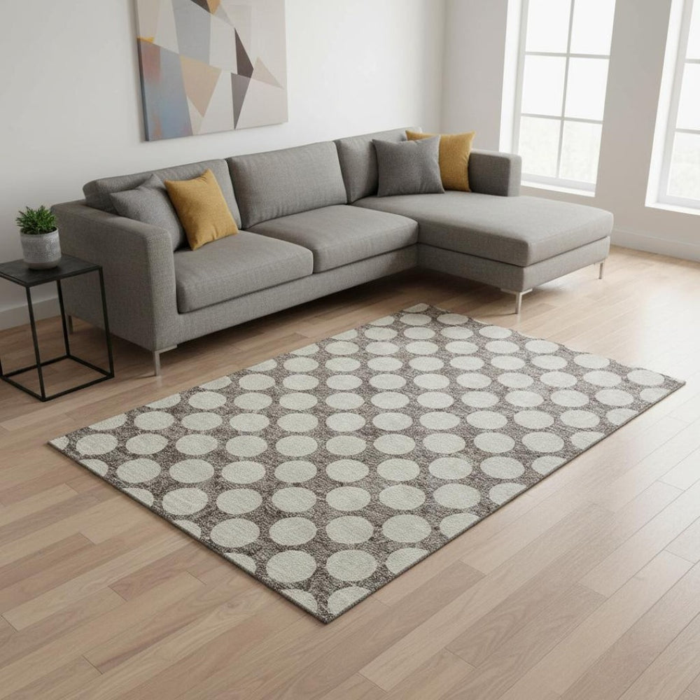 HomeRoots 8' X 10' Taupe and Ivory Polka Dot Area Rug - Durable, Washable, UV-Protected for Family-Friendly Spaces 673253