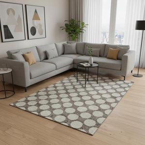 HomeRoots 9' X 12' Washable Taupe and Ivory Polka Dot Area Rug with UV Protection for Family-Friendly Spaces 673254