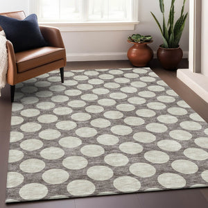 HomeRoots 9' X 12' Washable Taupe and Ivory Polka Dot Area Rug with UV Protection for Family-Friendly Spaces 673254