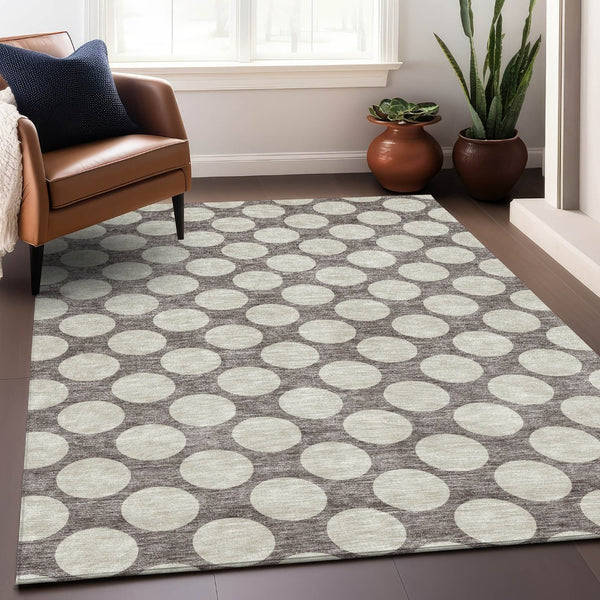HomeRoots 9' X 12' Washable Taupe and Ivory Polka Dot Area Rug with UV Protection for Family-Friendly Spaces 673254