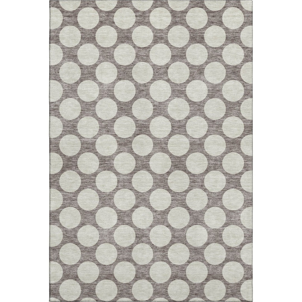 HomeRoots 9' X 12' Washable Taupe and Ivory Polka Dot Area Rug with UV Protection for Family-Friendly Spaces 673254