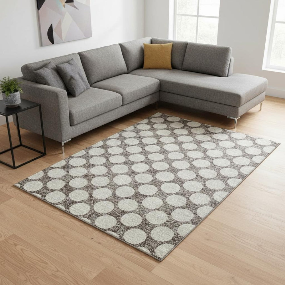 HomeRoots 10' X 14' Taupe And Ivory Polka Dot Area Rug - Washable, UV Protected, Perfect for High-Traffic Spaces 673255