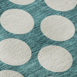 HomeRoots 8' Teal and Ivory Polka Dot Round Rug - Stain-Resistant, UV Protected, Kid & Pet Friendly Decor Accent 673258
