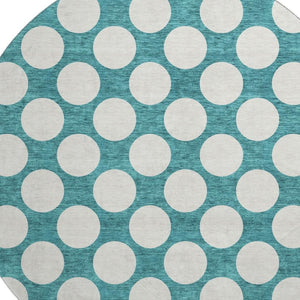 HomeRoots 8' Teal and Ivory Polka Dot Round Rug - Stain-Resistant, UV Protected, Kid & Pet Friendly Decor Accent 673258