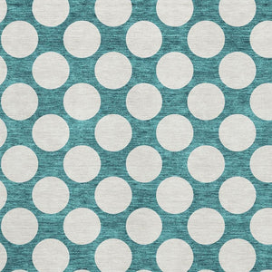HomeRoots 8' X 10' Teal & Ivory Polka Dot Washable Area Rug - Durable, UV-Protected, Ideal for Families & Pets 673259