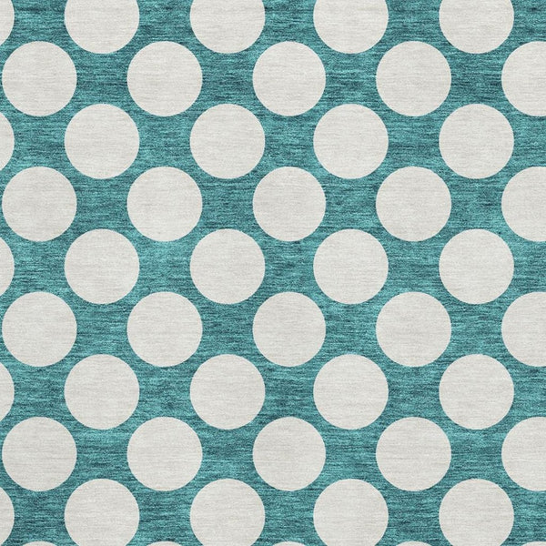 HomeRoots 8' X 10' Teal & Ivory Polka Dot Washable Area Rug - Durable, UV-Protected, Ideal for Families & Pets 673259