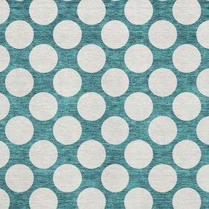 HomeRoots 9' X 12' Teal and Ivory Polka Dot Washable Area Rug - Stain Resistant with UV Protection for Homes 673260
