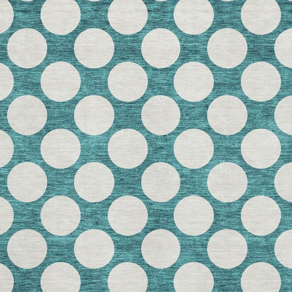 HomeRoots 9' X 12' Teal and Ivory Polka Dot Washable Area Rug - Stain Resistant with UV Protection for Homes 673260
