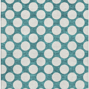 HomeRoots 9' X 12' Teal and Ivory Polka Dot Washable Area Rug - Stain Resistant with UV Protection for Homes 673260