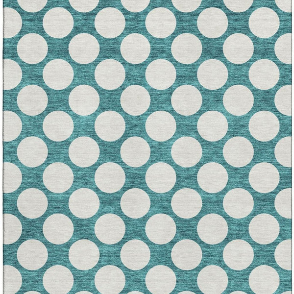 HomeRoots 9' X 12' Teal and Ivory Polka Dot Washable Area Rug - Stain Resistant with UV Protection for Homes 673260