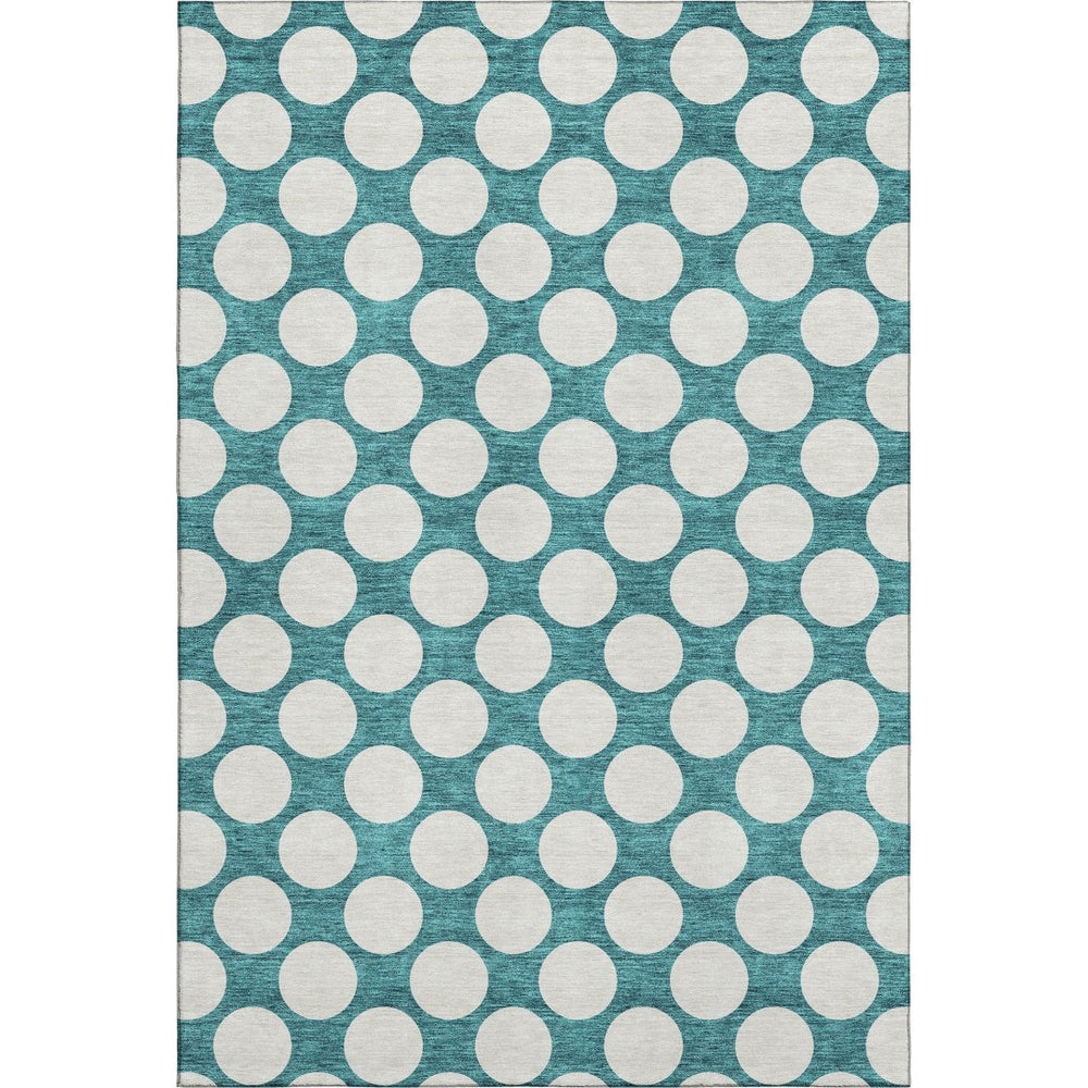 HomeRoots 10' X 14' Teal & Ivory Polka Dot Washable Area Rug - Durable, Stain-Resistant, UV Protected Design! 673261