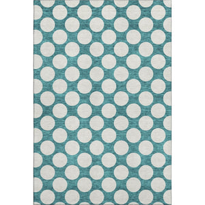 HomeRoots 10' X 14' Teal & Ivory Polka Dot Washable Area Rug - Durable, Stain-Resistant, UV Protected Design! 673261