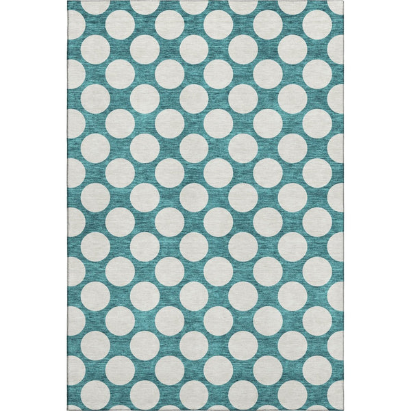 HomeRoots 10' X 14' Teal & Ivory Polka Dot Washable Area Rug - Durable, Stain-Resistant, UV Protected Design! 673261