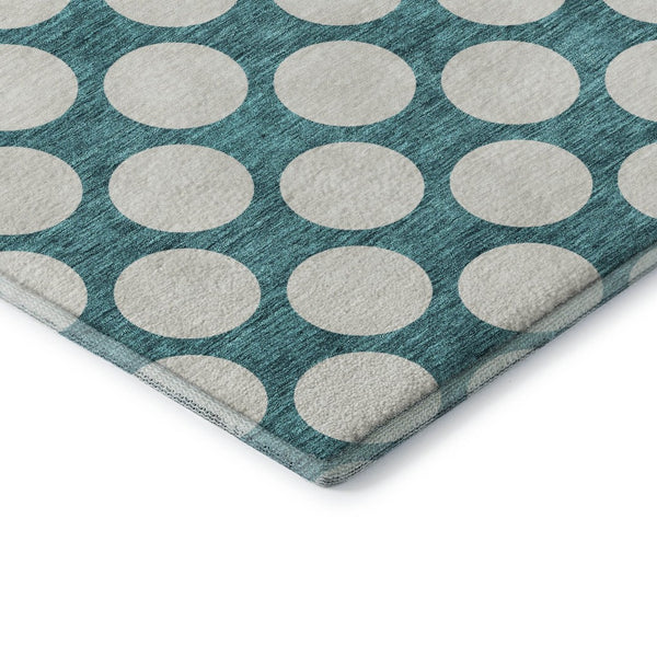HomeRoots 10' X 14' Teal & Ivory Polka Dot Washable Area Rug - Durable, Stain-Resistant, UV Protected Design! 673261