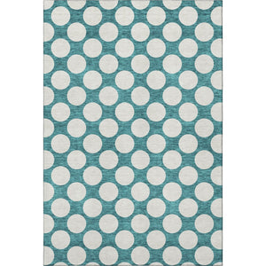HomeRoots 10' X 14' Teal & Ivory Polka Dot Washable Area Rug - Durable, Stain-Resistant, UV Protected Design! 673261