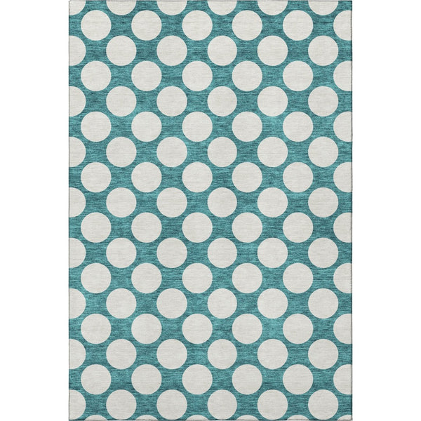 HomeRoots 10' X 14' Teal & Ivory Polka Dot Washable Area Rug - Durable, Stain-Resistant, UV Protected Design! 673261
