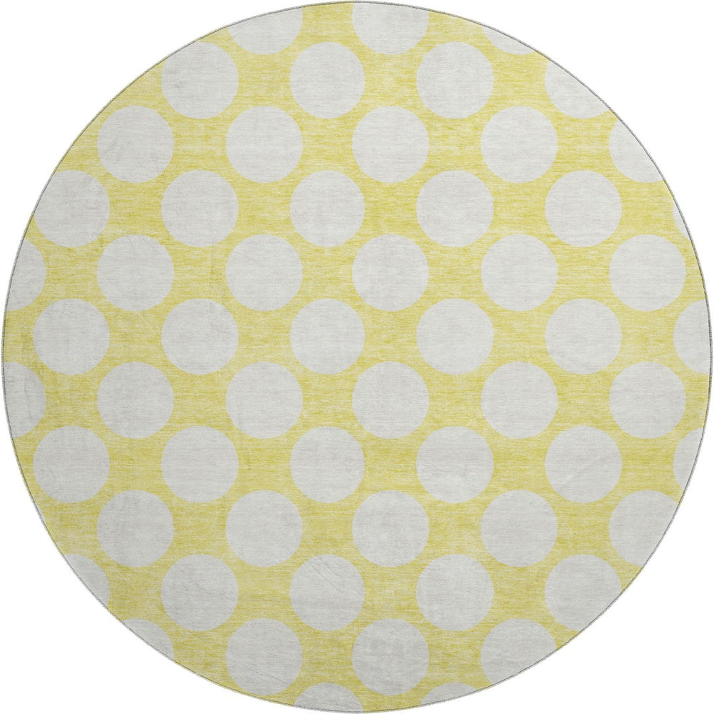 HomeRoots 8' Yellow Polka Dot Round Rug - Washable, UV Resistant, Soft, and Durable for Playrooms & Patios 673264