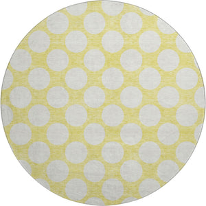 HomeRoots 8' Yellow Polka Dot Round Rug - Washable, UV Resistant, Soft, and Durable for Playrooms & Patios 673264