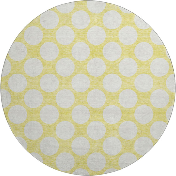 HomeRoots 8' Yellow Polka Dot Round Rug - Washable, UV Resistant, Soft, and Durable for Playrooms & Patios 673264