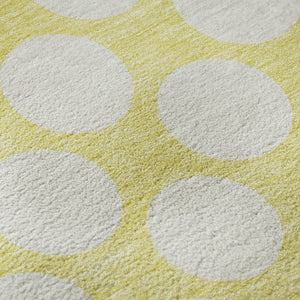 HomeRoots 8' Yellow Polka Dot Round Rug - Washable, UV Resistant, Soft, and Durable for Playrooms & Patios 673264