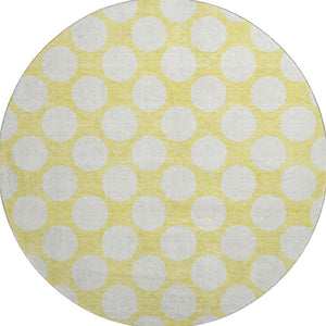 HomeRoots 8' Yellow Polka Dot Round Rug - Washable, UV Resistant, Soft, and Durable for Playrooms & Patios 673264